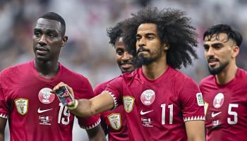 أكرم عفيف في كأس آسيا 2023 في 10 فبراير 2024 (نوشاد ثكاييل/Getty)