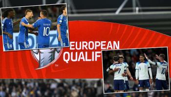 VADUZ, LIECHTENSTEIN - OCTOBER 13: logo European Qualifiers prior to the UEFA EURO 2024 European qualifier match between Liechtenstein and Bosnia and Herzegovina at Rheinpark Stadion on October 13, 2023 in Vaduz, Liechtenstein. (Photo by Harry Langer/DeFodi Images via Getty Images)