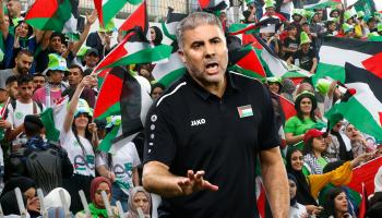 DOHA, QATAR - DECEMBER 07: Makram Daboub, Head Coach of Palestine reacts during the FIFA Arab Cup Qatar 2021 Group C match between Jordan and Palestine at Stadium 974 on December 07, 2021 in Doha, Qatar. (Photo by Francois Nel - FIFA/FIFA via Getty Images)