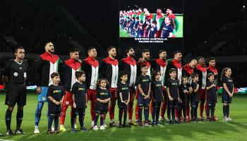 منتخب فلسطين قبل مباراته ضد أستراليا بتصفيات المونديال،11 يونيو 2024 ( (بول كين/Getty)