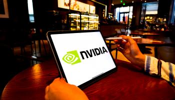 شعارشركة NVIDIA على شاشة آيباد، 7 أكتوبر 2024 (شيلدون كوبر/ Getty)