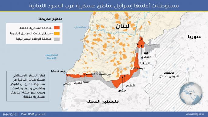 مستوطنات أعلنتها إسرائيل مناطق عسكرية قرب الحدود اللبنانية